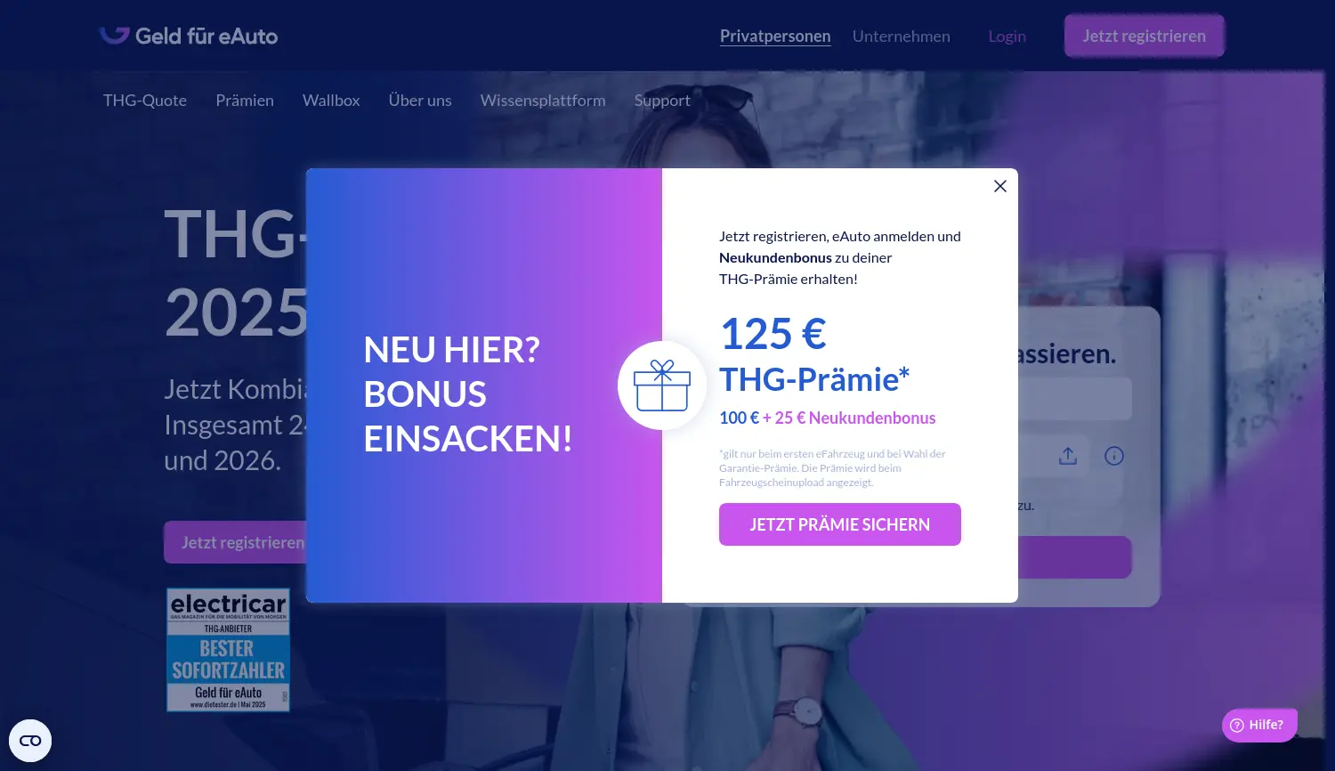 Website der Firma Geld für eAuto