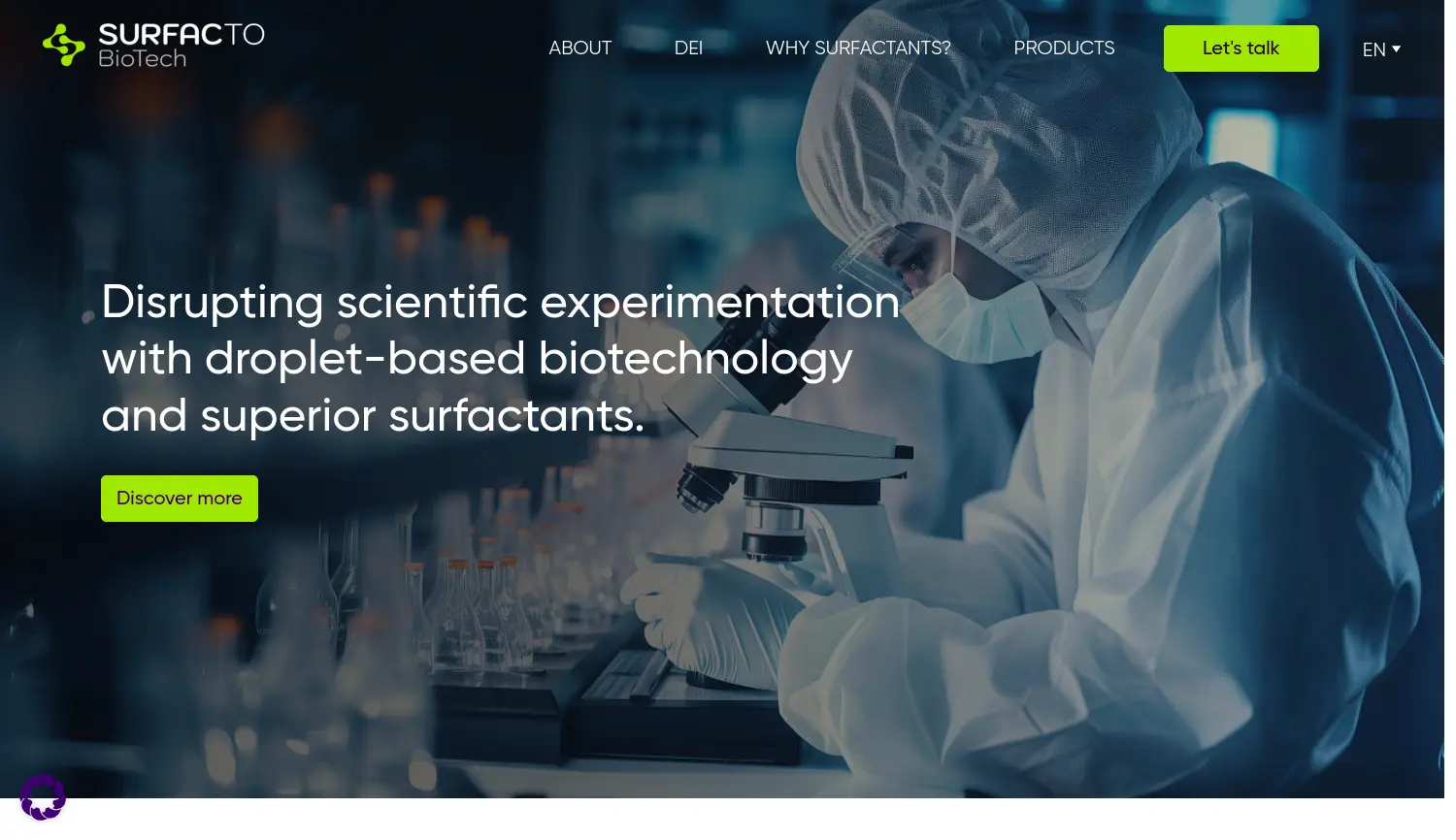 Website der Firma SURFACtoBioTech GmbH