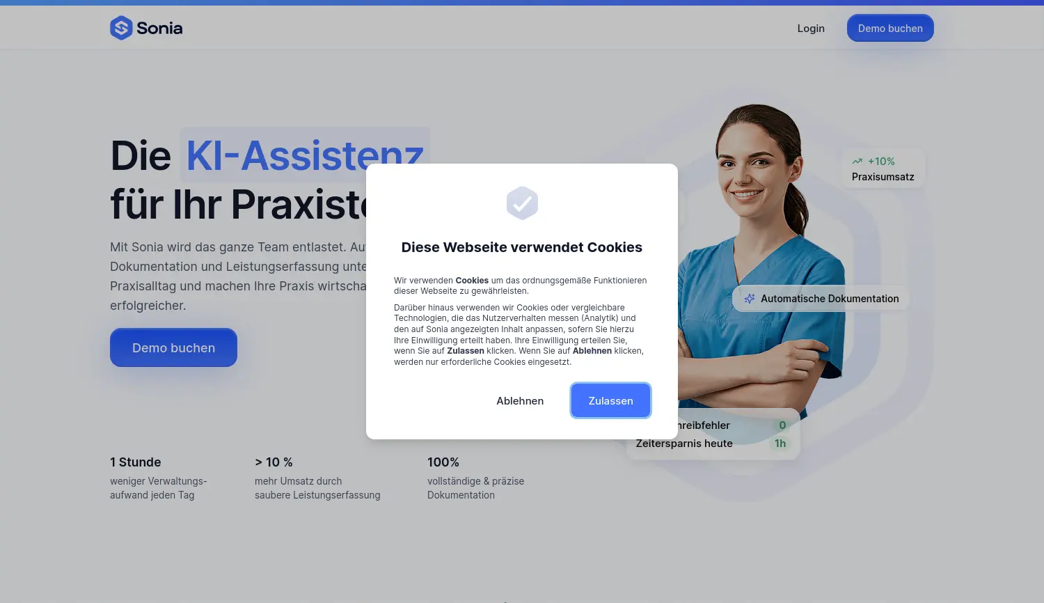 Website der Firma Sonia Solutions