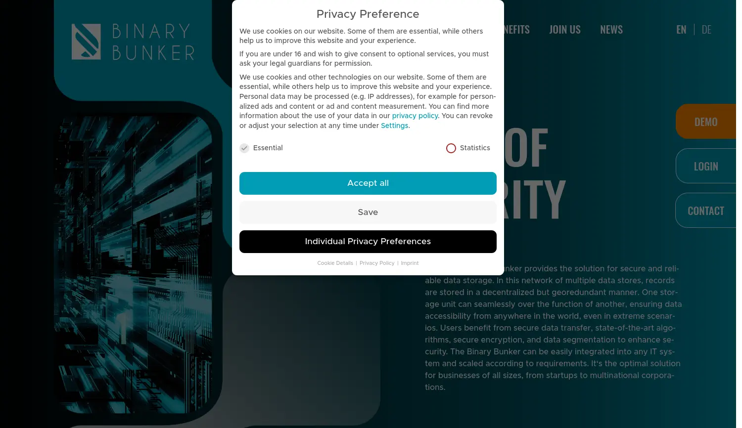 Website der Firma Binary Bunker GmbH