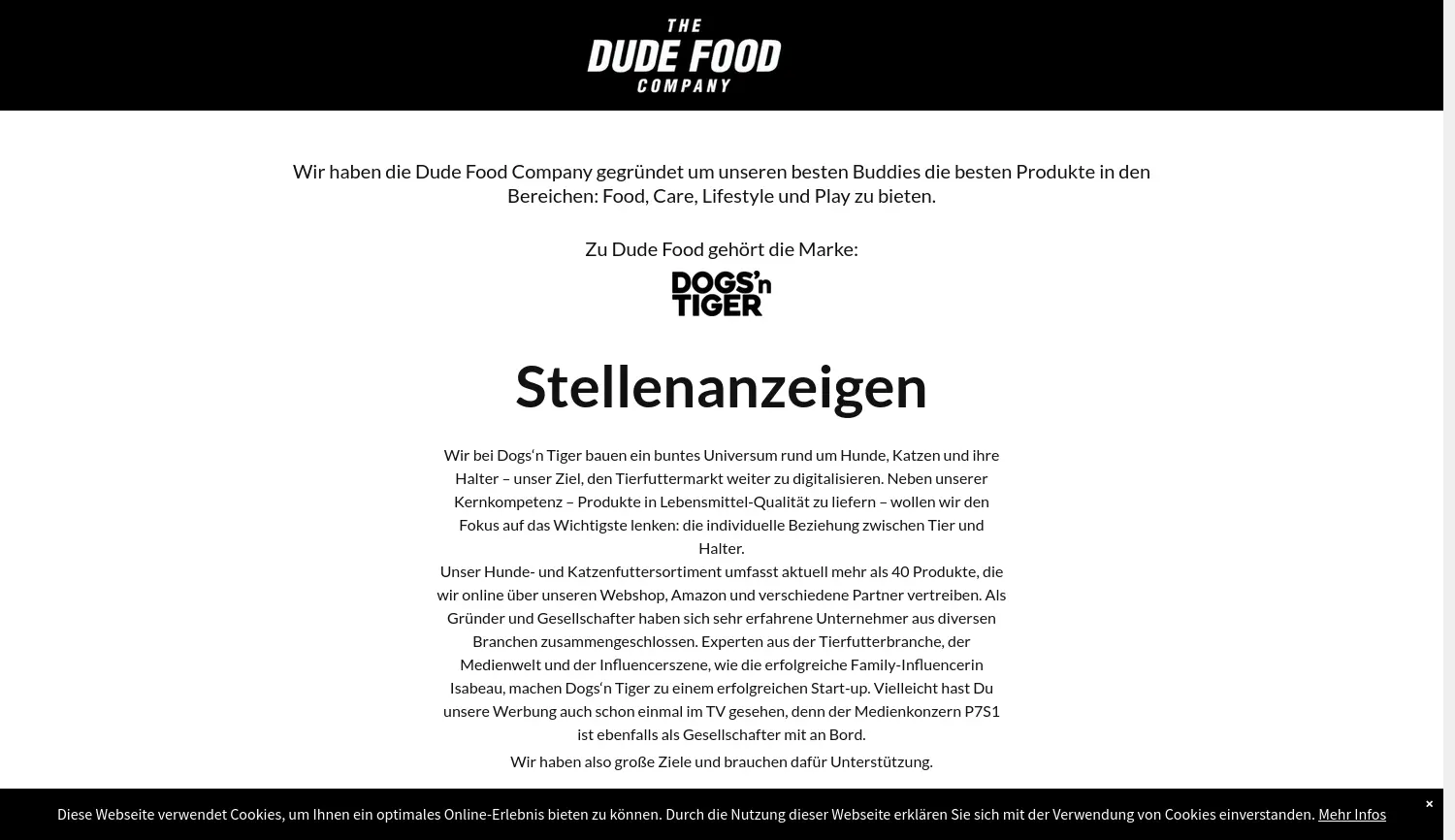 Website der Firma The Dude Food Company GmbH