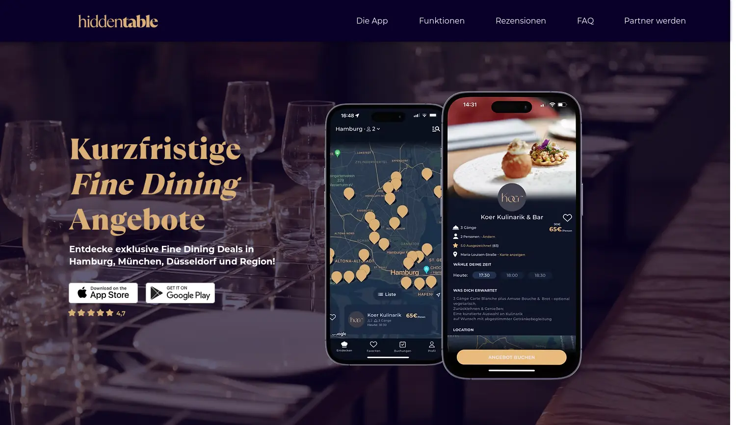 Website der Firma HiddenTable GmbH