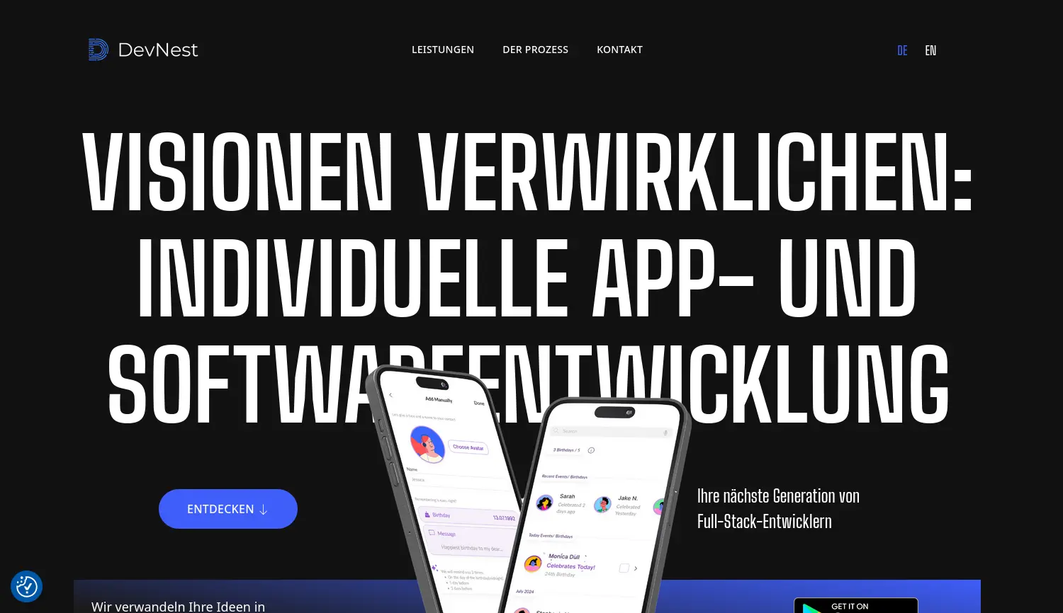 Website der Firma DevNest UG (haftungsbeschränkt)