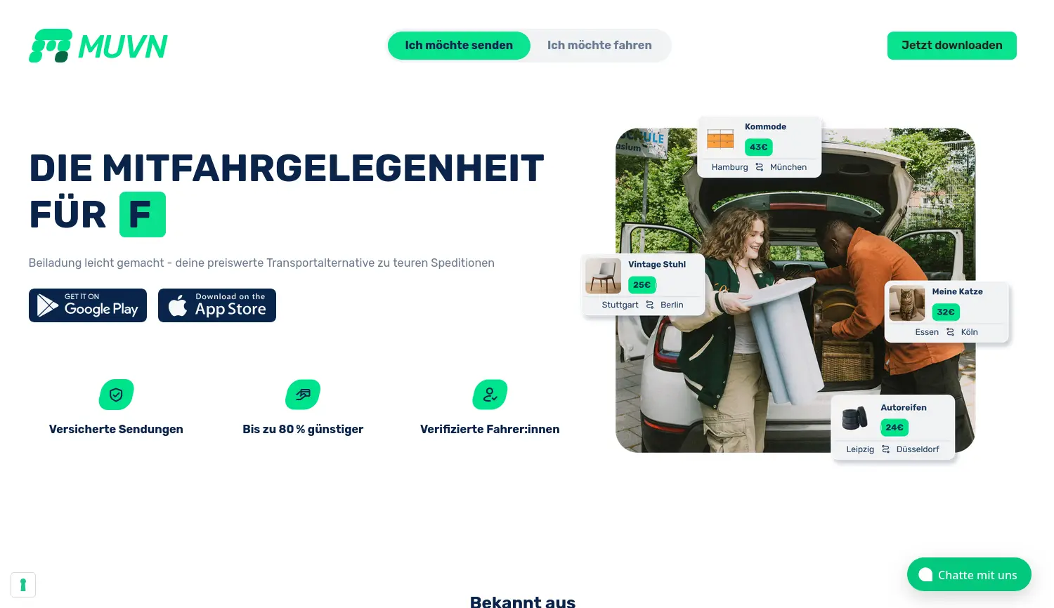 Website der Firma Muvn Mobility GmbH