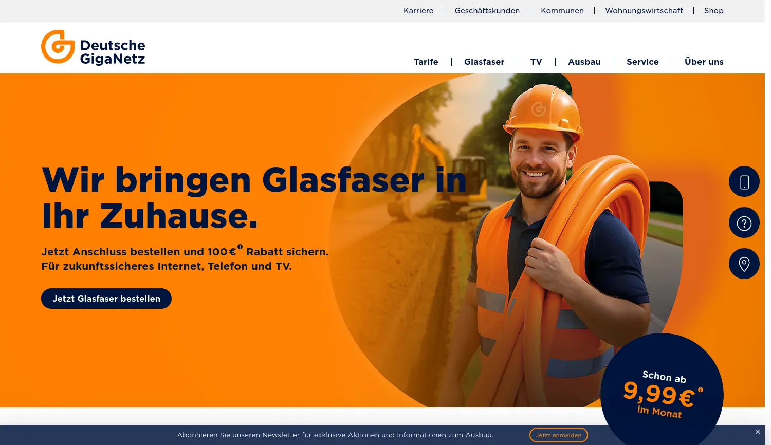 Website der Firma Deutsche GigaNetz GmbH