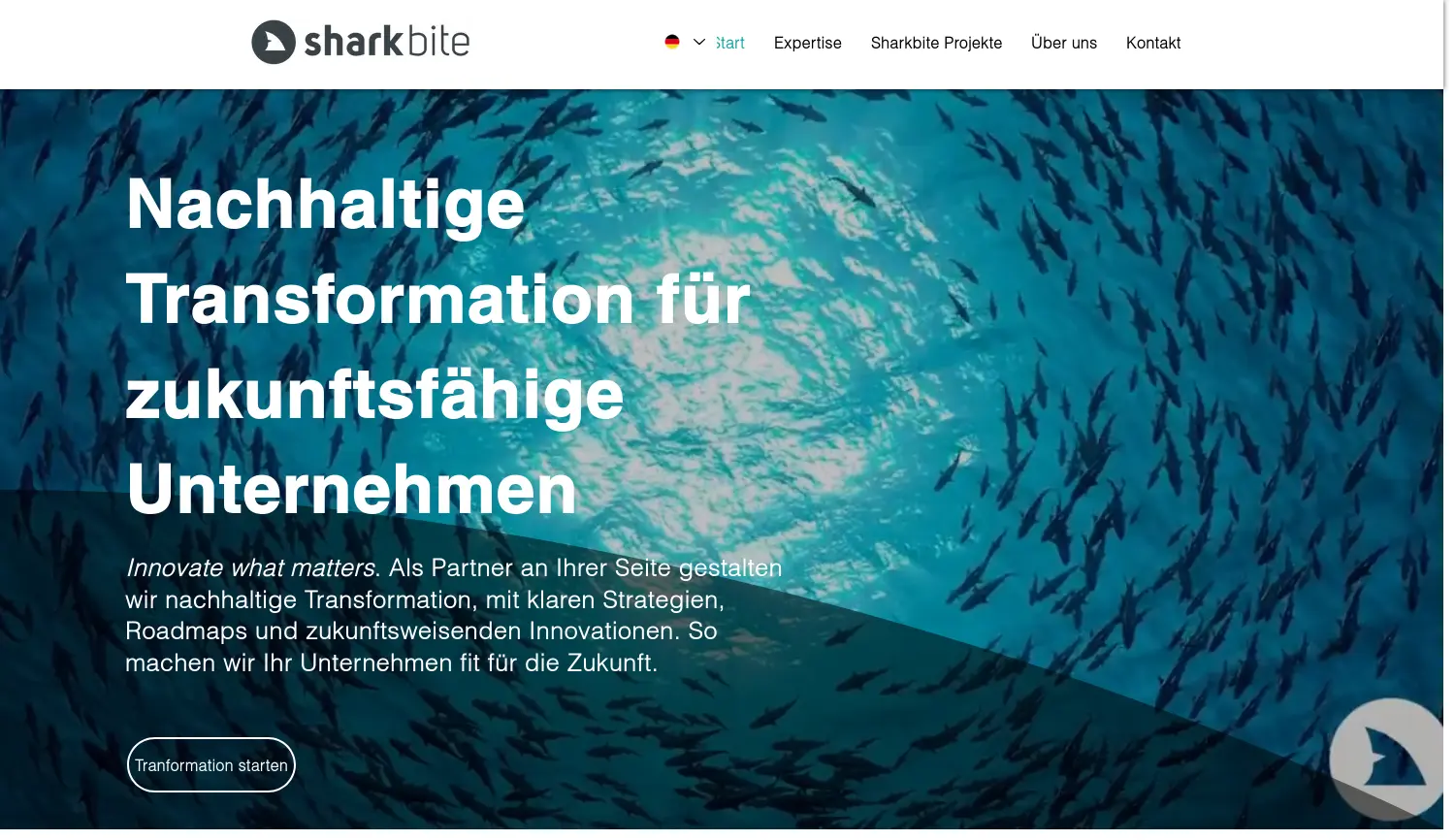 Website der Firma Sharkbite Innovation GmbH