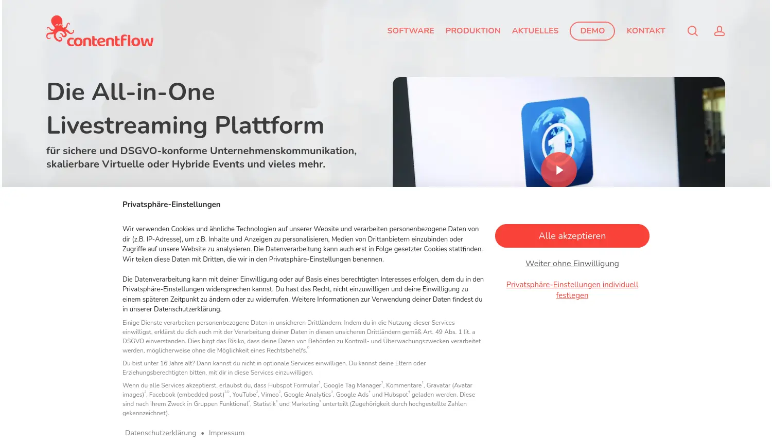 Website der Firma Contentflow Live GmbH