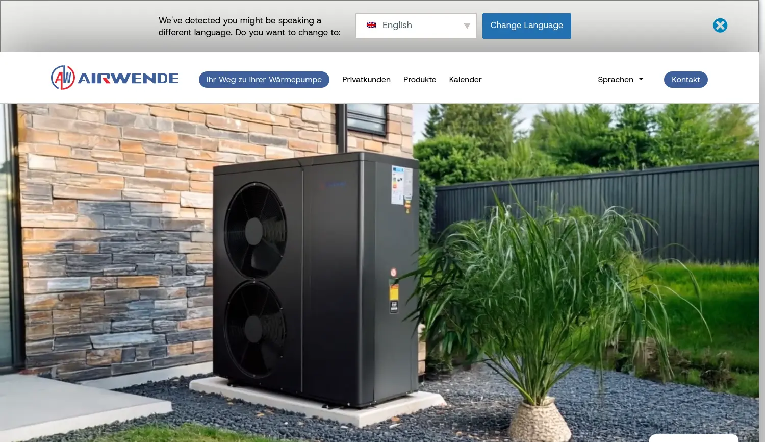 Website der Firma Airwende Umwelttechnik GmbH