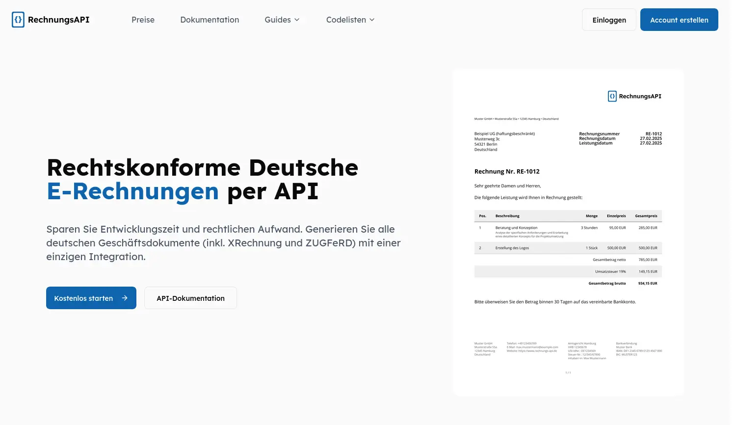 Website der Firma RechnungsAPI
