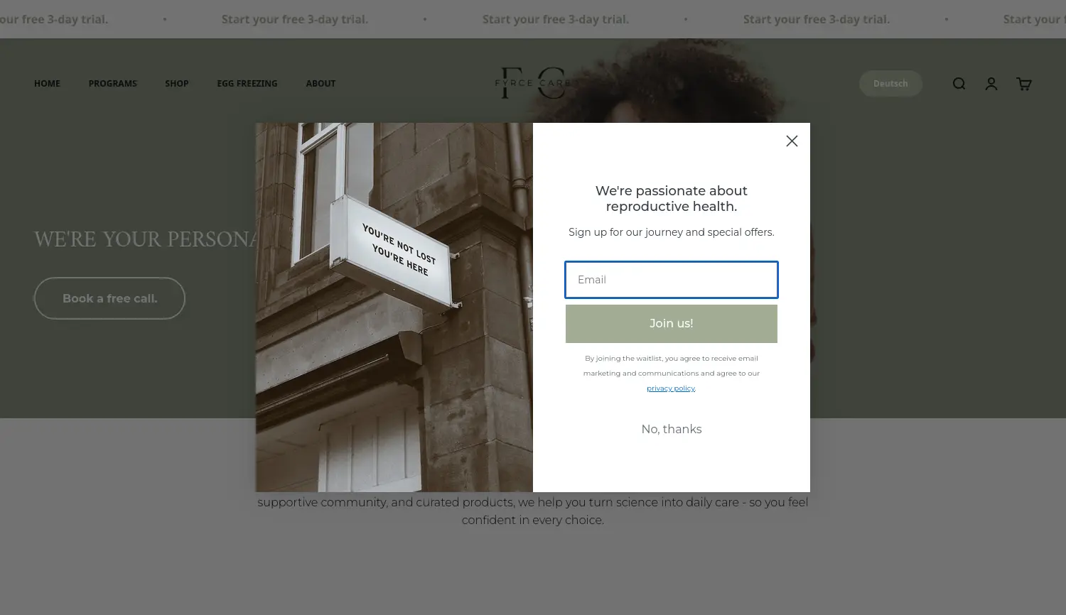 Website der Firma Fyrce Care