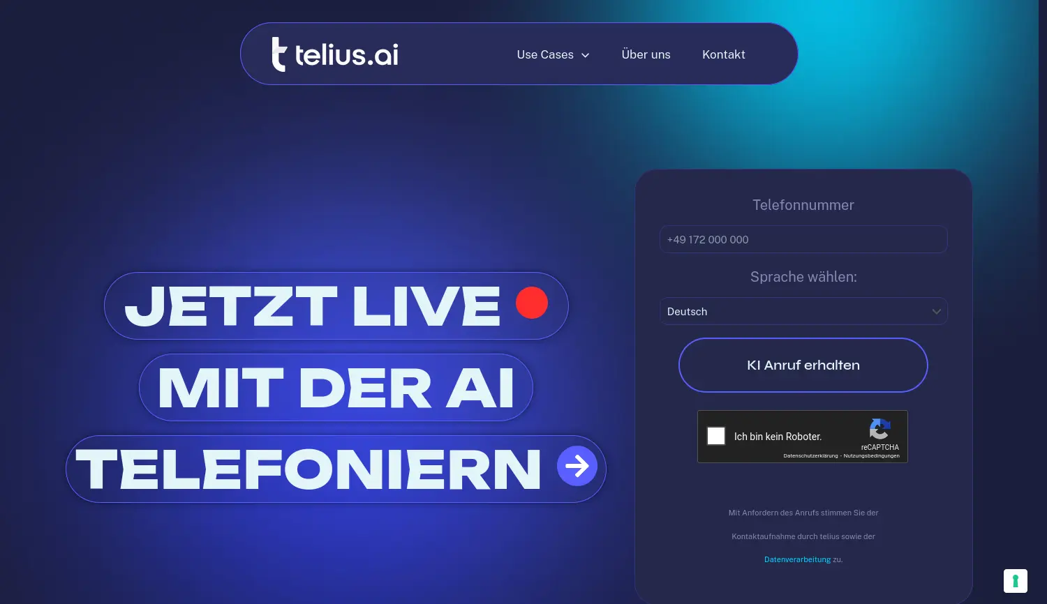 Website der Firma telius GmbH