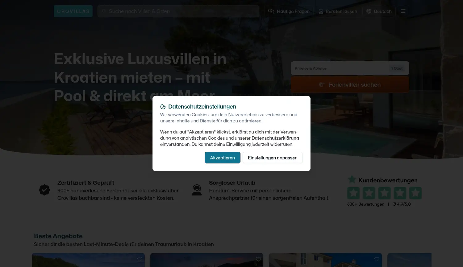 Website der Firma Crovillas GmbH