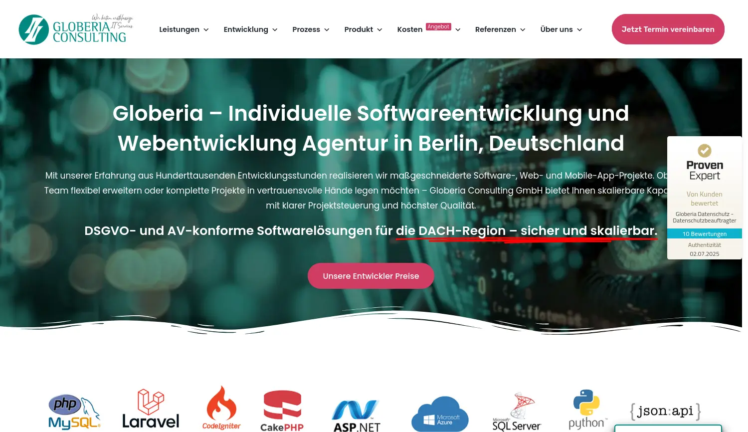 Website der Firma Globeria Consulting GmbH