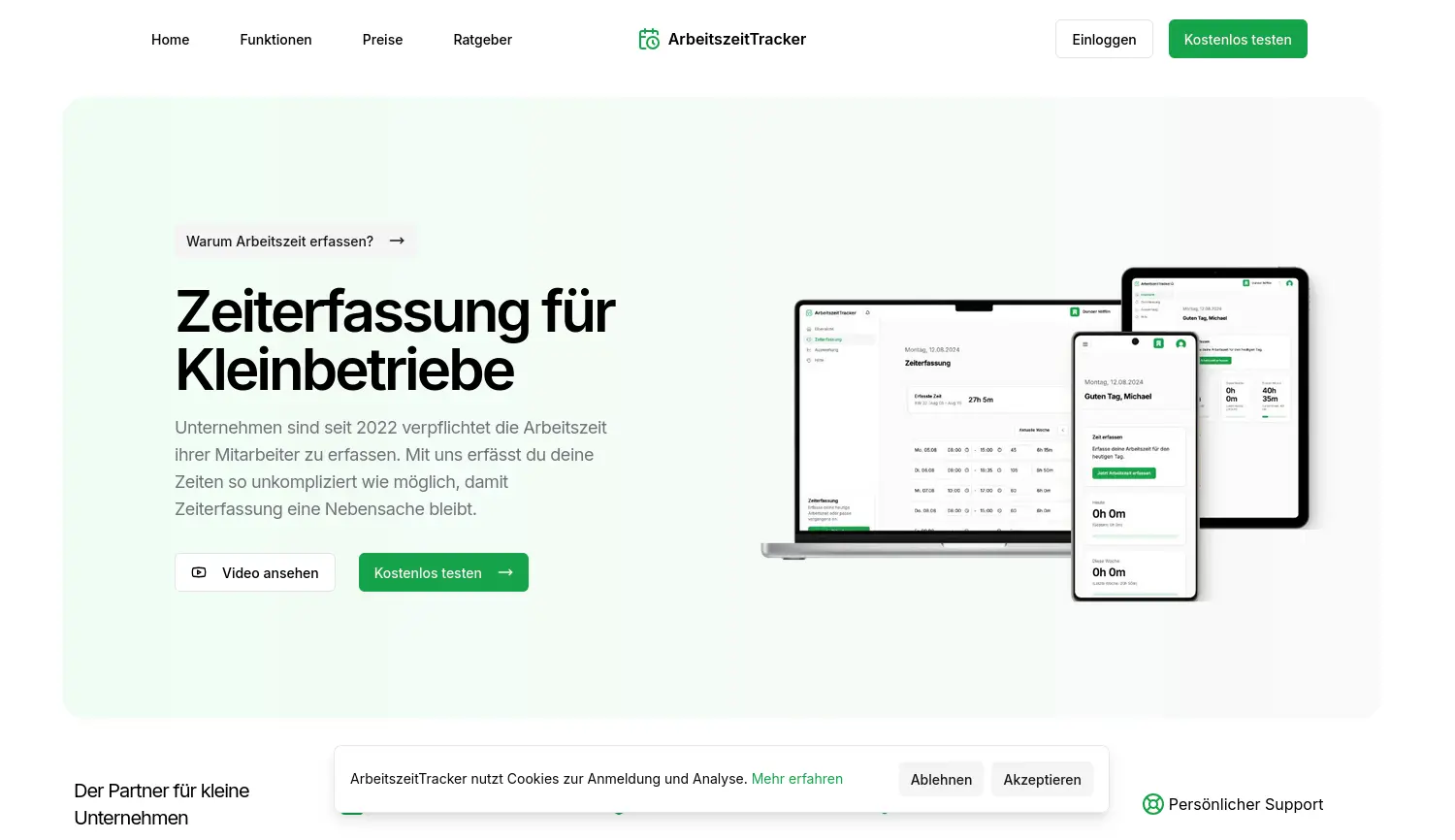 Website der Firma ArbeitszeitTracker