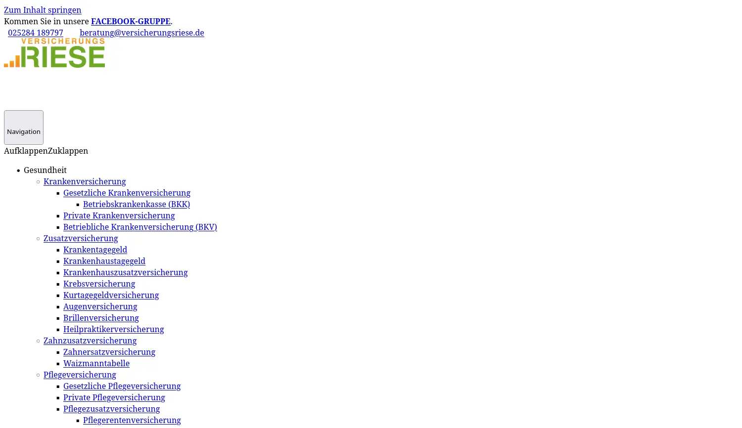 Website der Firma Versicherungsriese