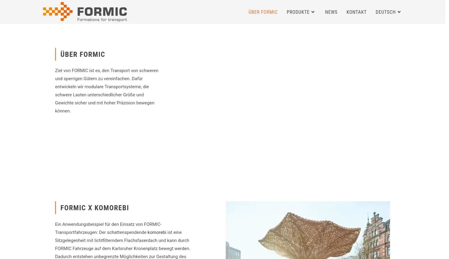 Website der Firma FORMIC Transportsysteme GmbH