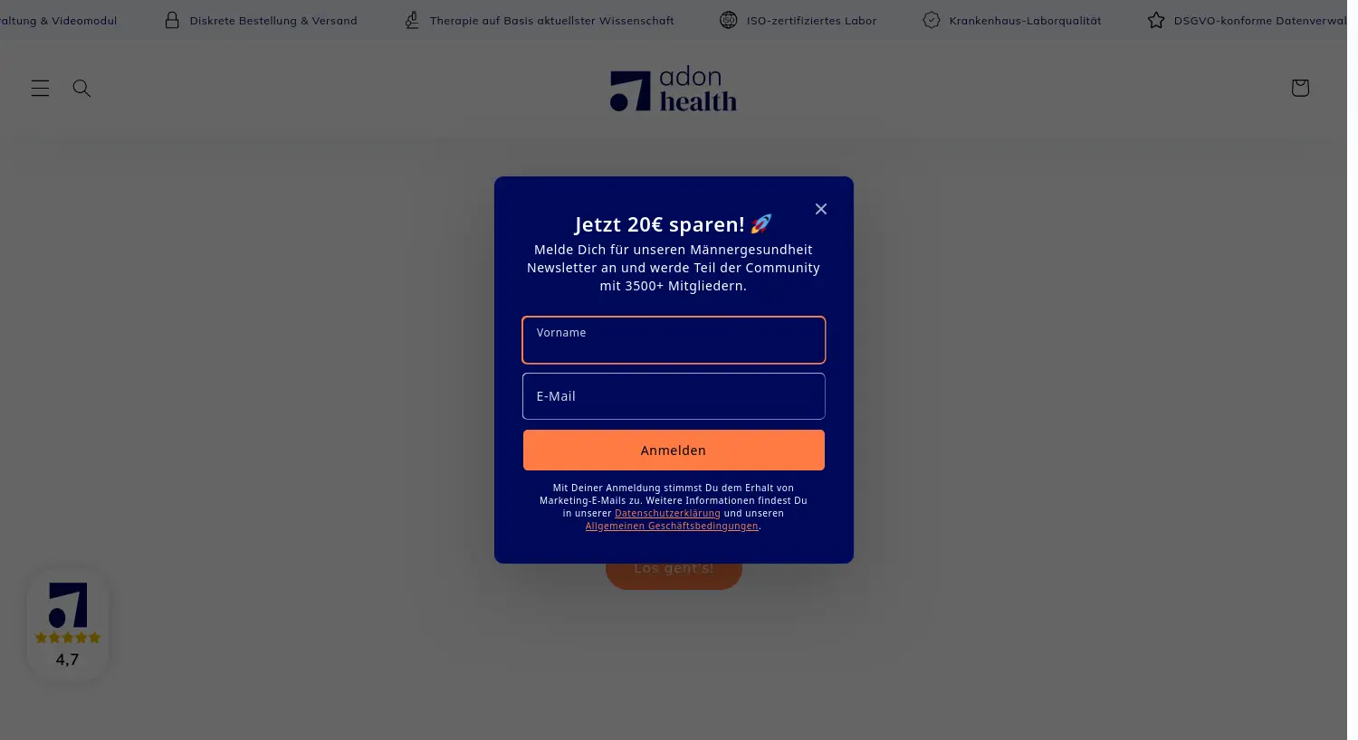Website der Firma Adon Health