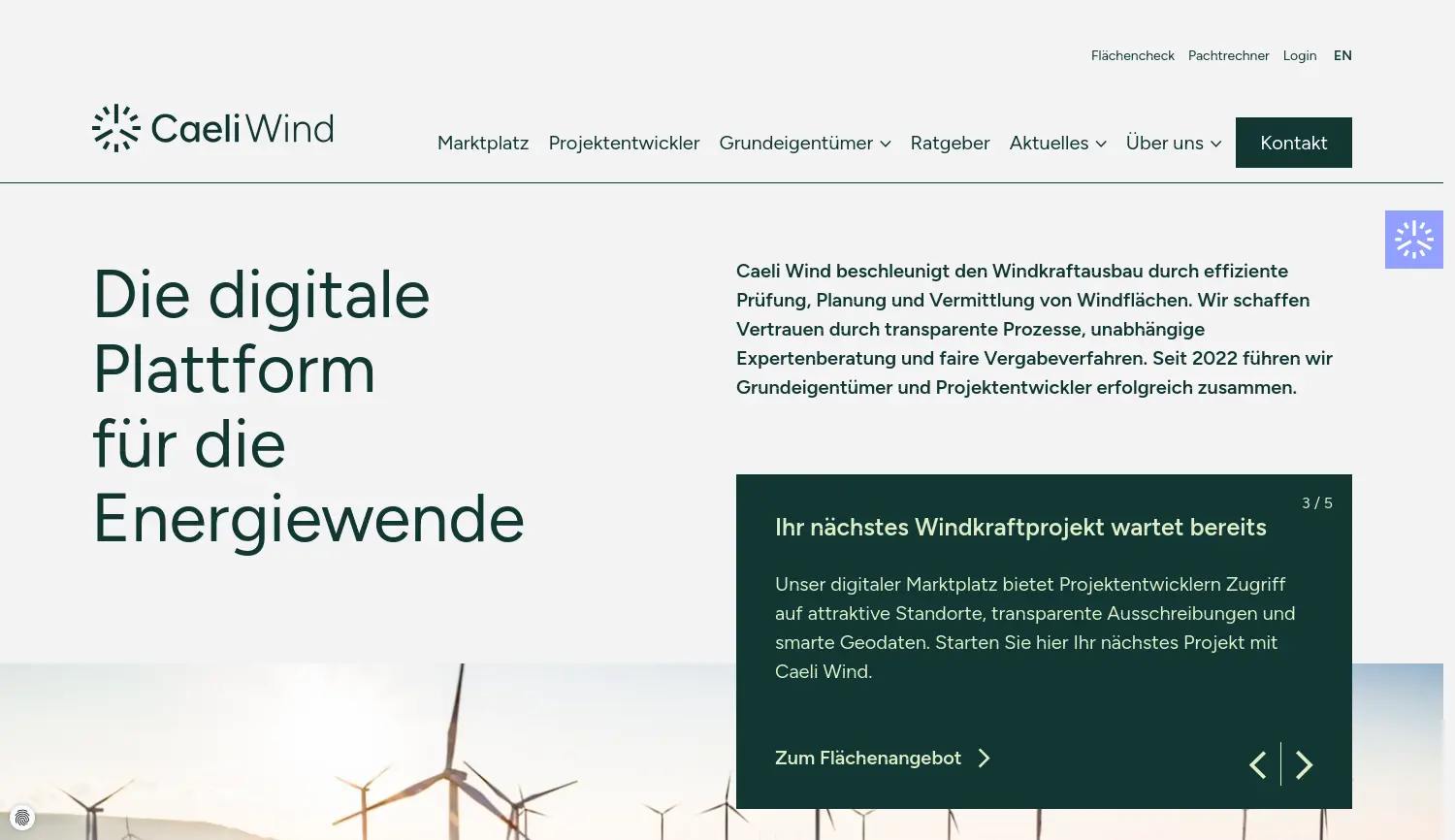 Website der Firma Caeli Wind GmbH