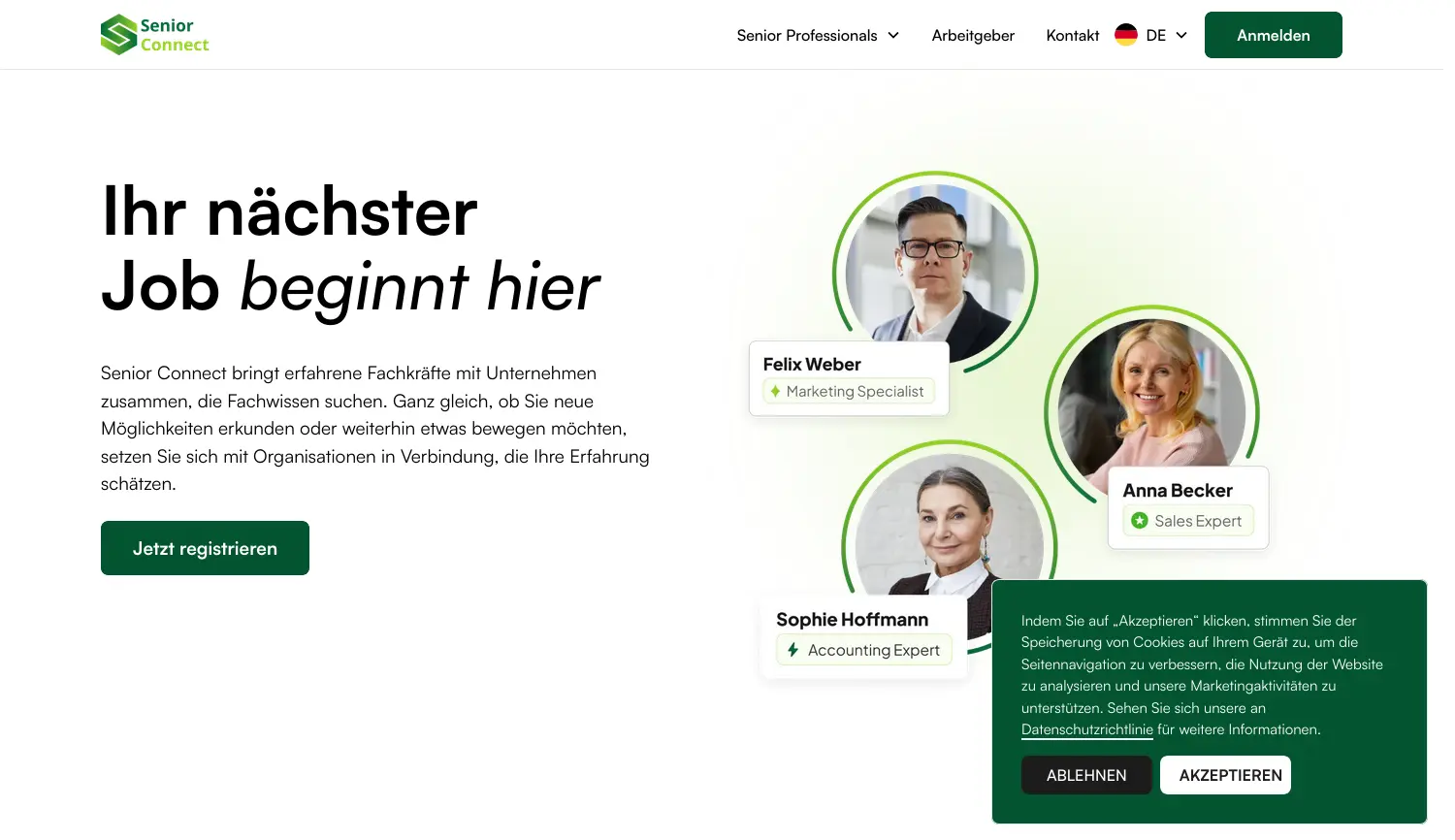 Website der Firma Senior Connect