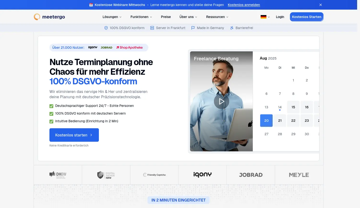 Website der Firma meetergo GmbH