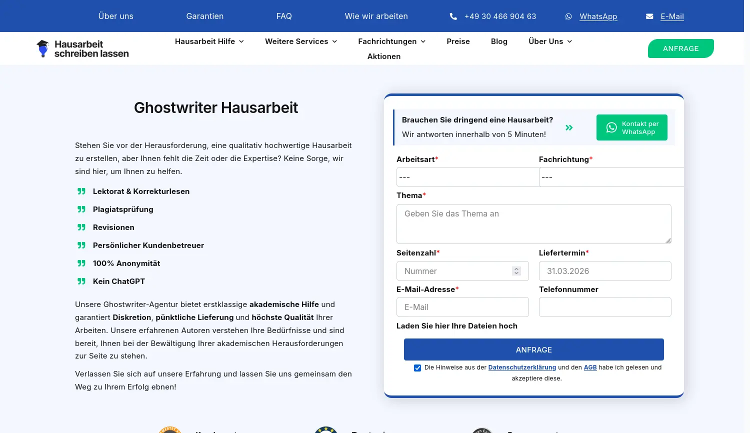 Website der Firma Hausarbeit schreiben lassen