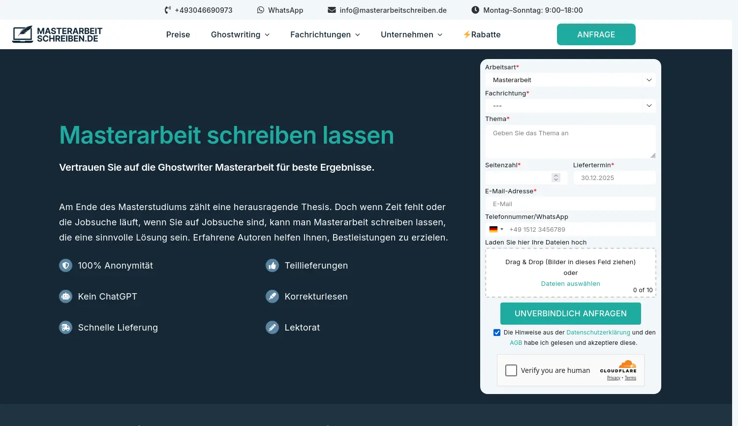 Website der Firma Masterarbeit schreiben lassen