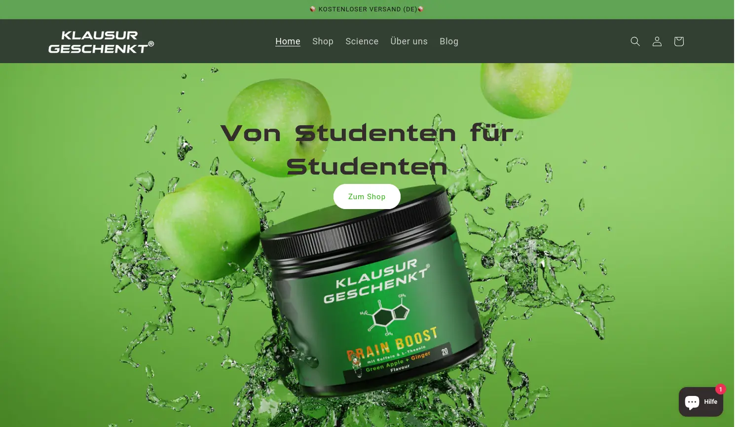 Website der Firma Klausur Geschenkt