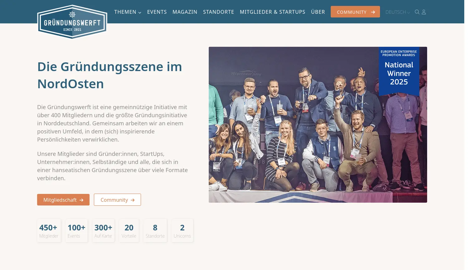 Website der Firma Gründungswerft e.V.