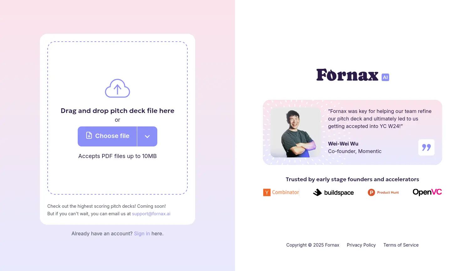 Website der Firma Fornax AI