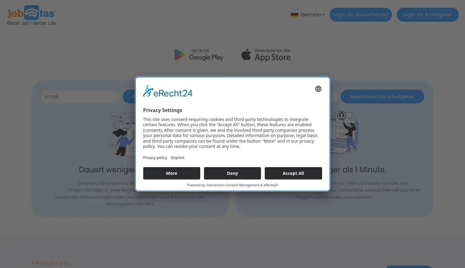 Website der Firma Jobstas