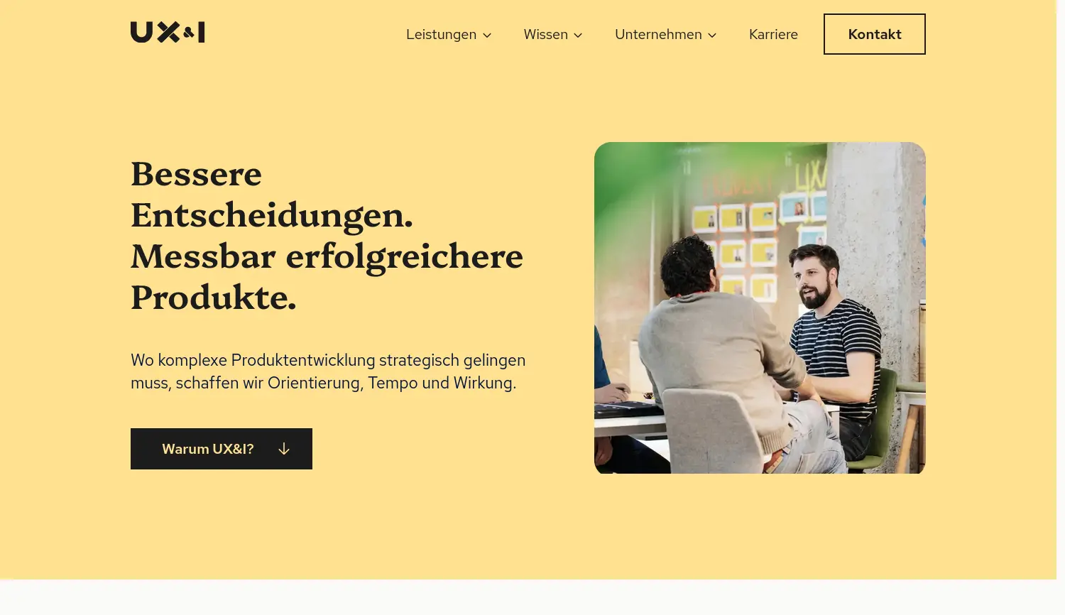 Website der Firma UX&I GmbH