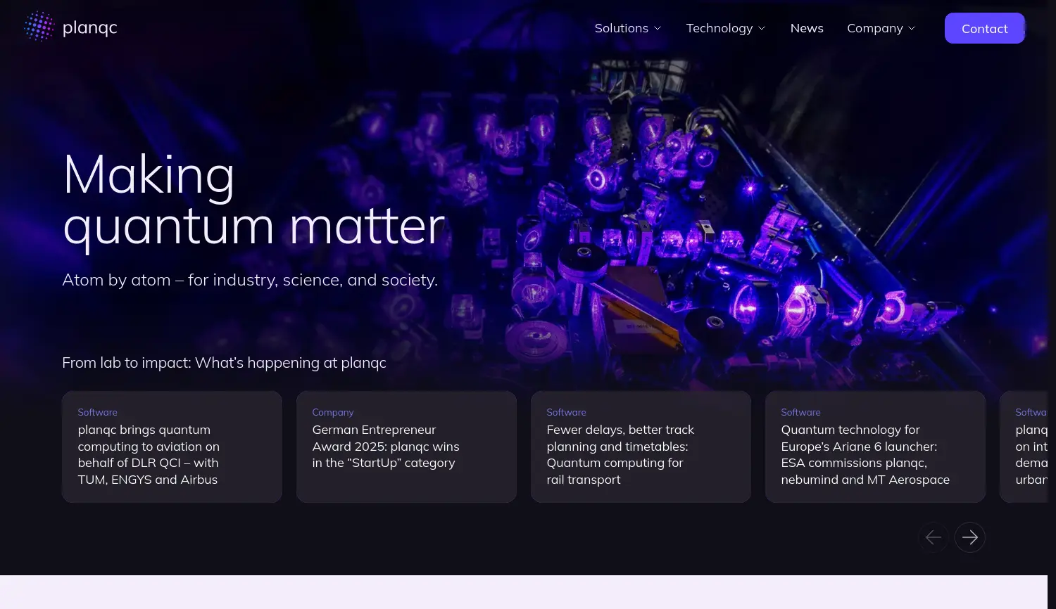 Website der Firma PlanQC GmbH