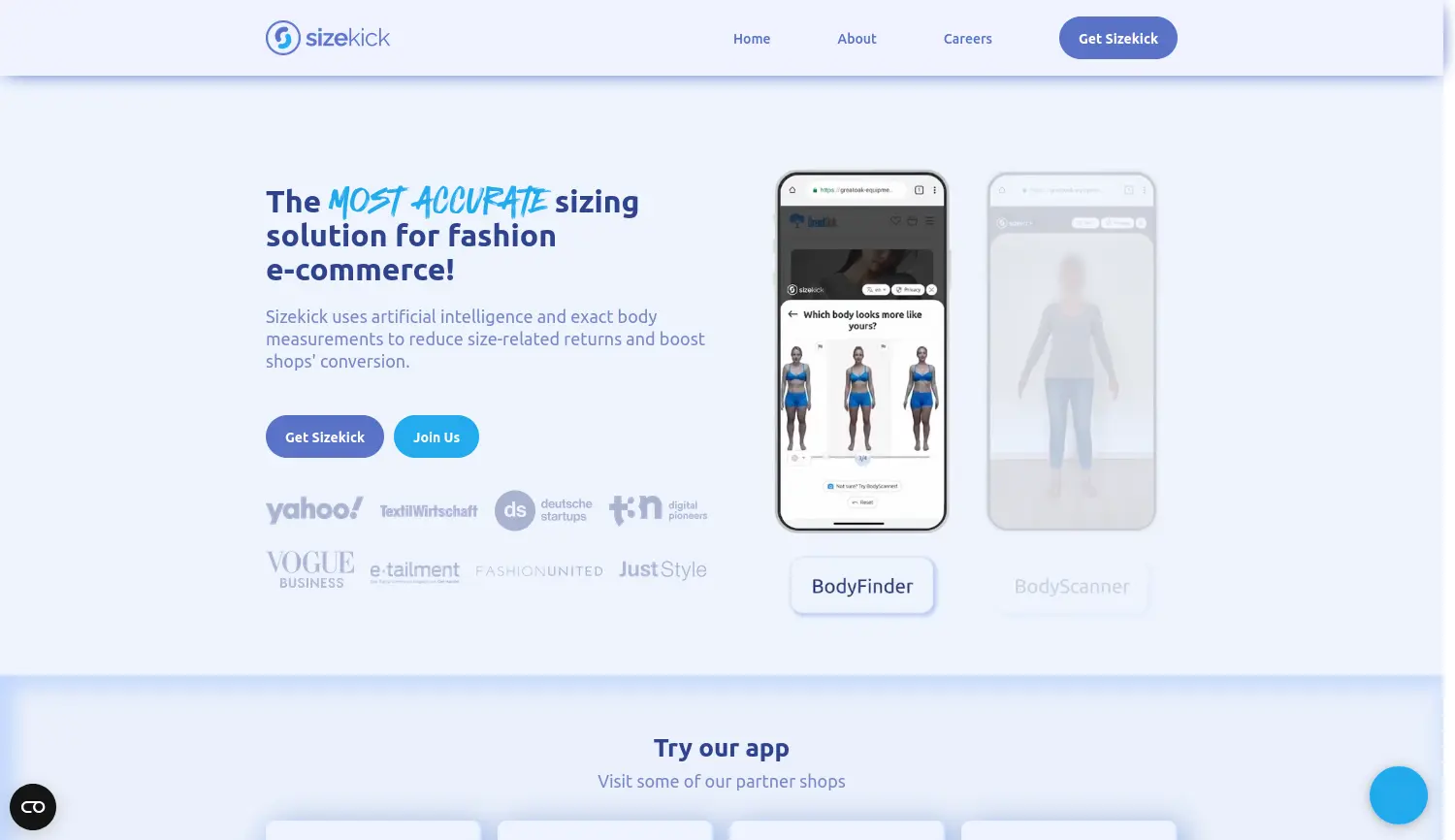 Website der Firma Sizekick