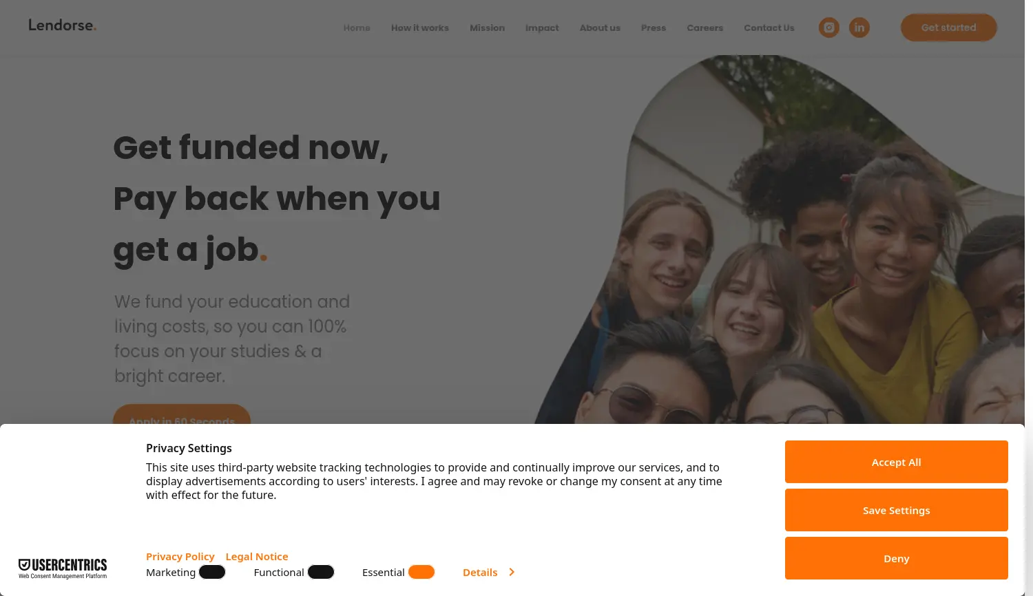 Website der Firma Lendorse GmbH