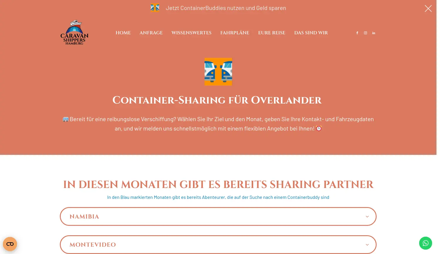 Website der Firma Caravan Shippers GmbH