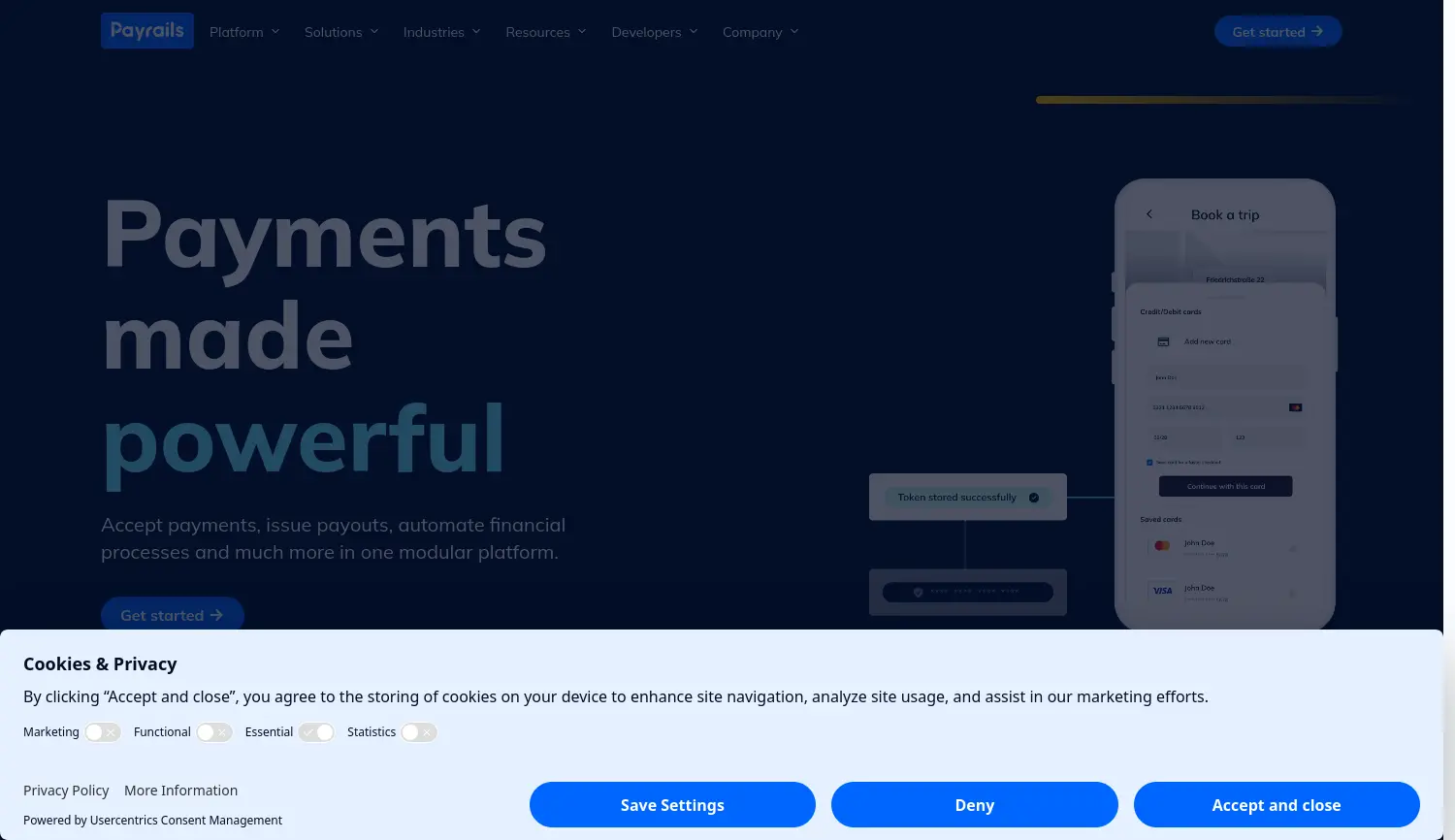 Website der Firma Payrails GmbH