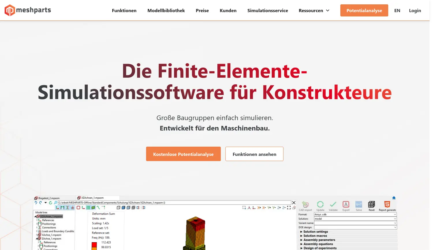 Website der Firma Meshparts GmbH