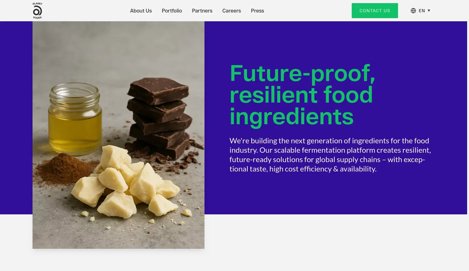 Website der Firma Planet A Foods