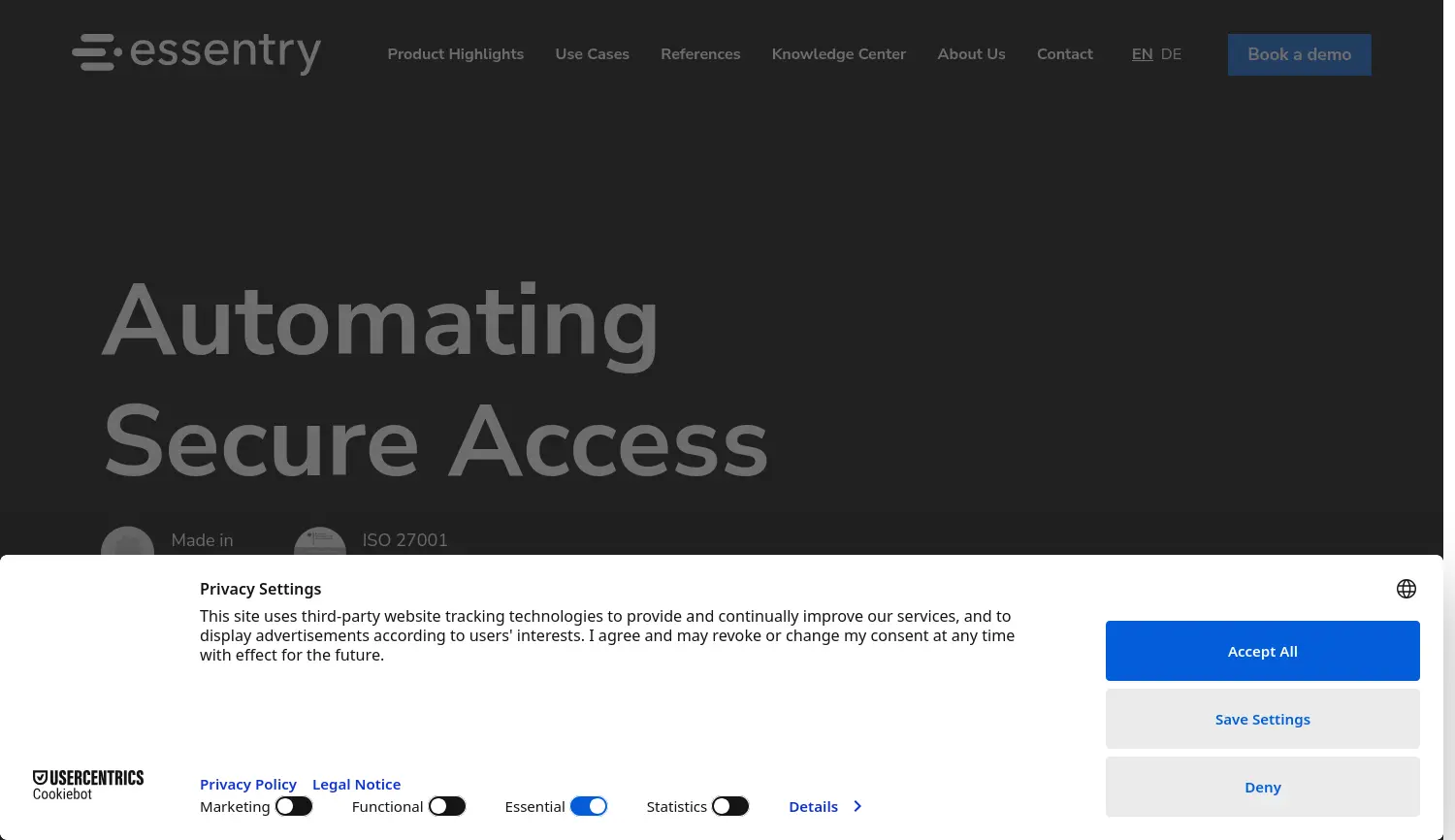 Website der Firma Essentry GmbH