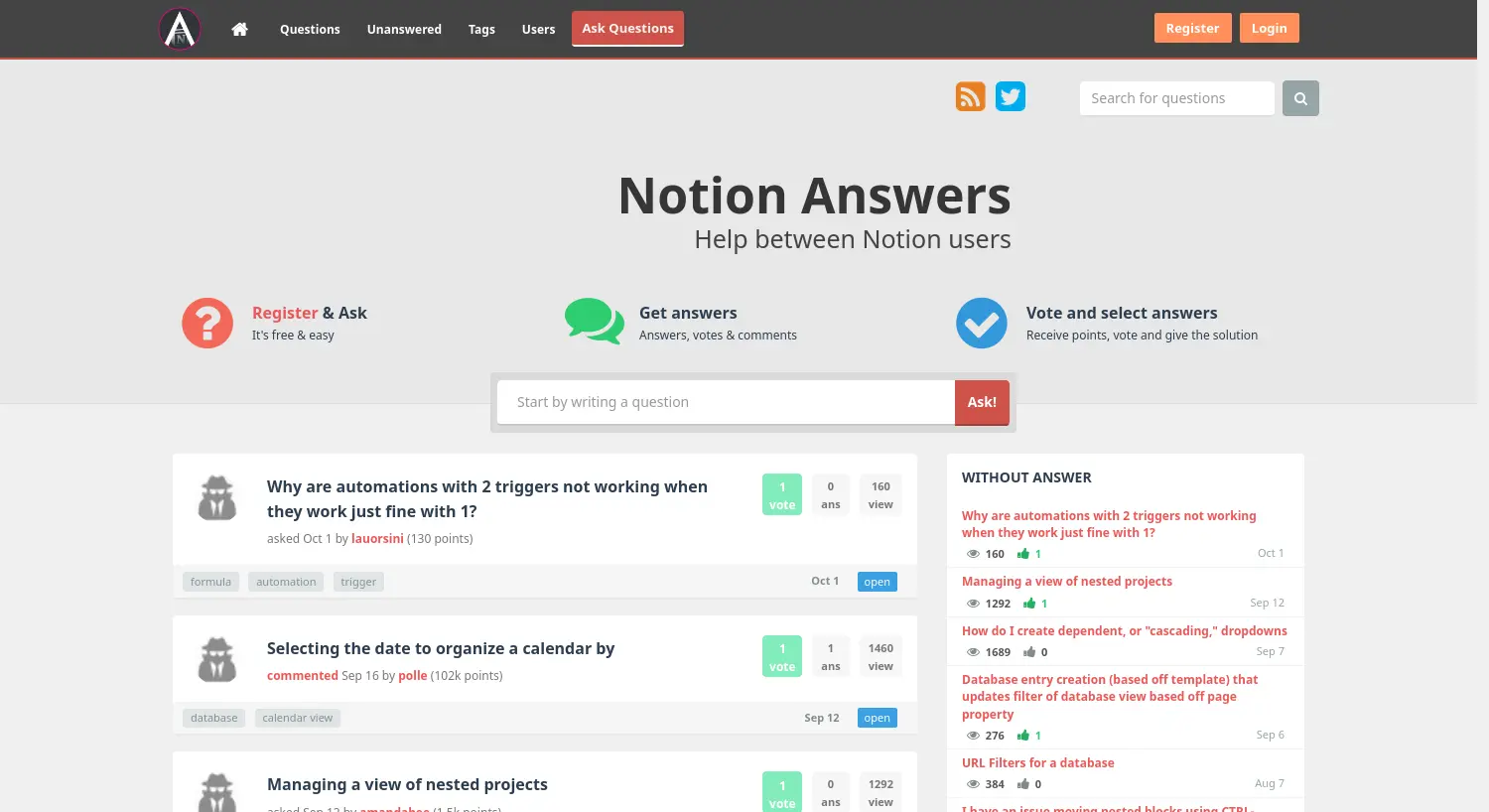 Website der Firma Notion Answers