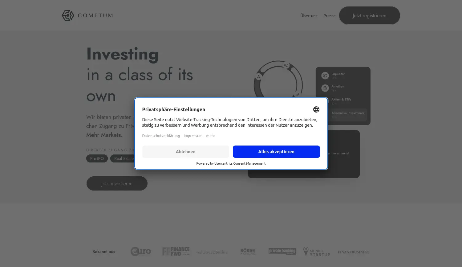 Website der Firma Cometum GmbH