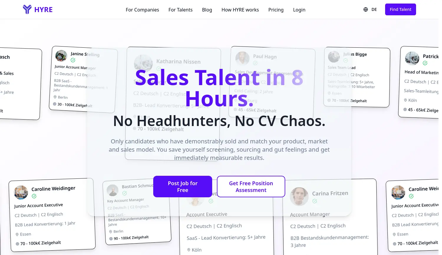 Website der Firma HYRE Talent Sourcing and Matching GmbH
