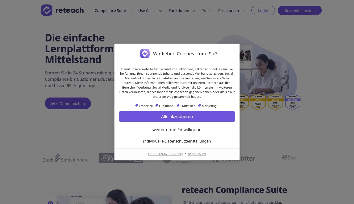 Website der Firma reteach GmbH