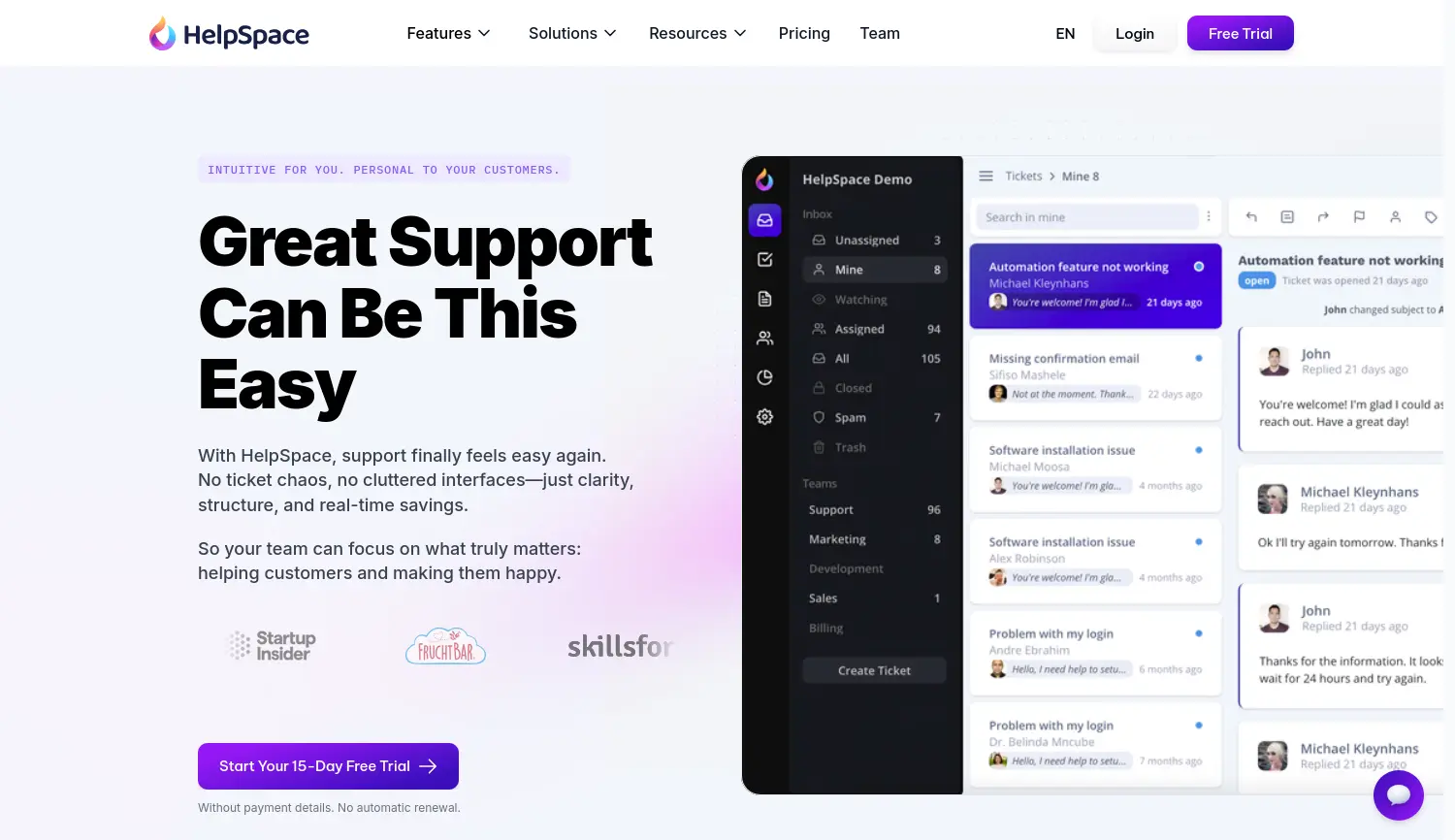 Website der Firma HelpSpace GmbH