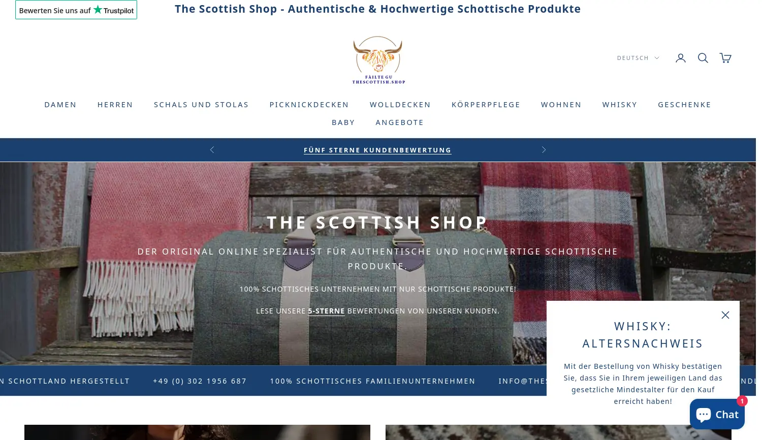 Website der Firma The Scottish Shop Deutschland