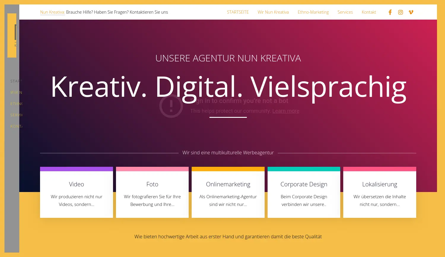 Website der Firma Nun Kreativa GmbH