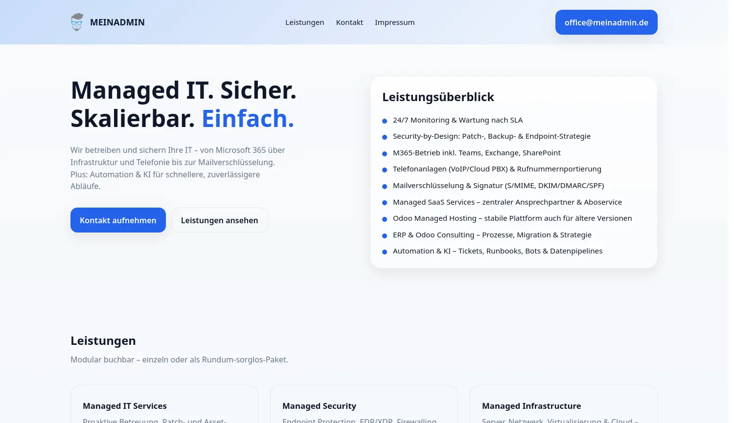 Website der Firma MEINADMIN GmbH