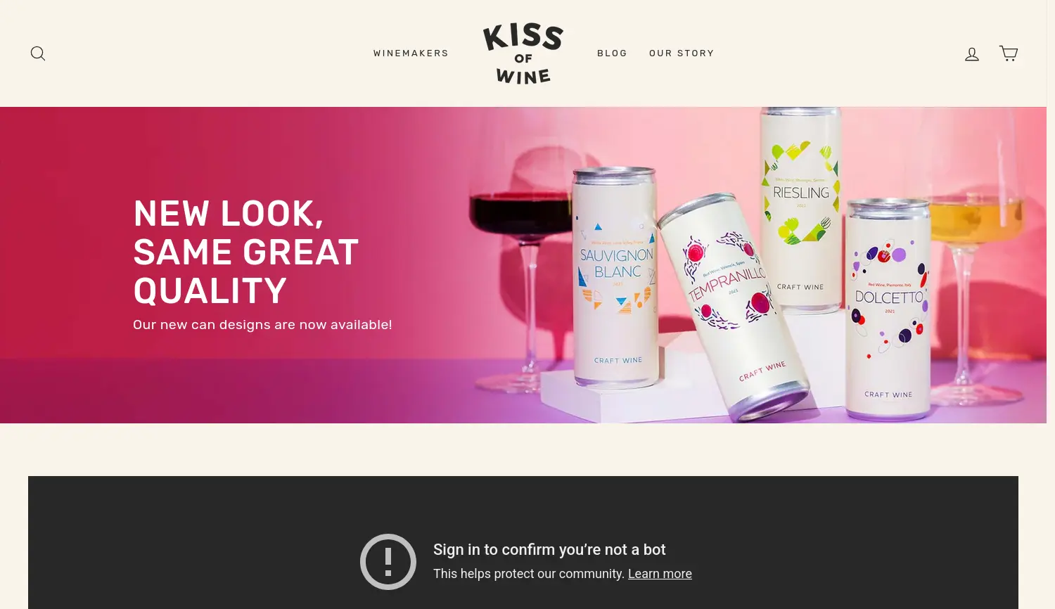 Website der Firma Kiss of Wine