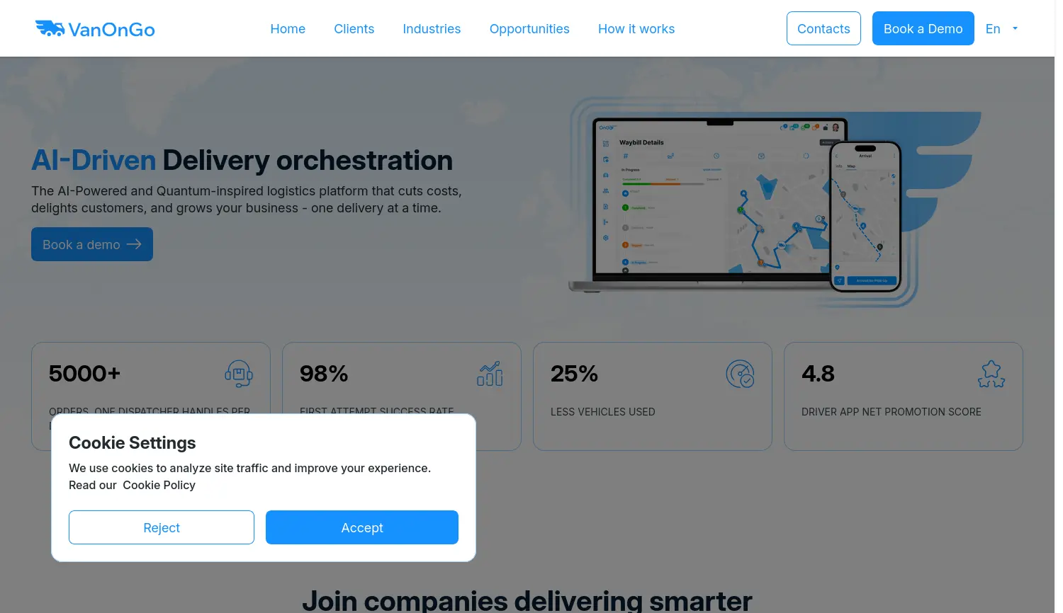 Website der Firma VanOnGo GmbH