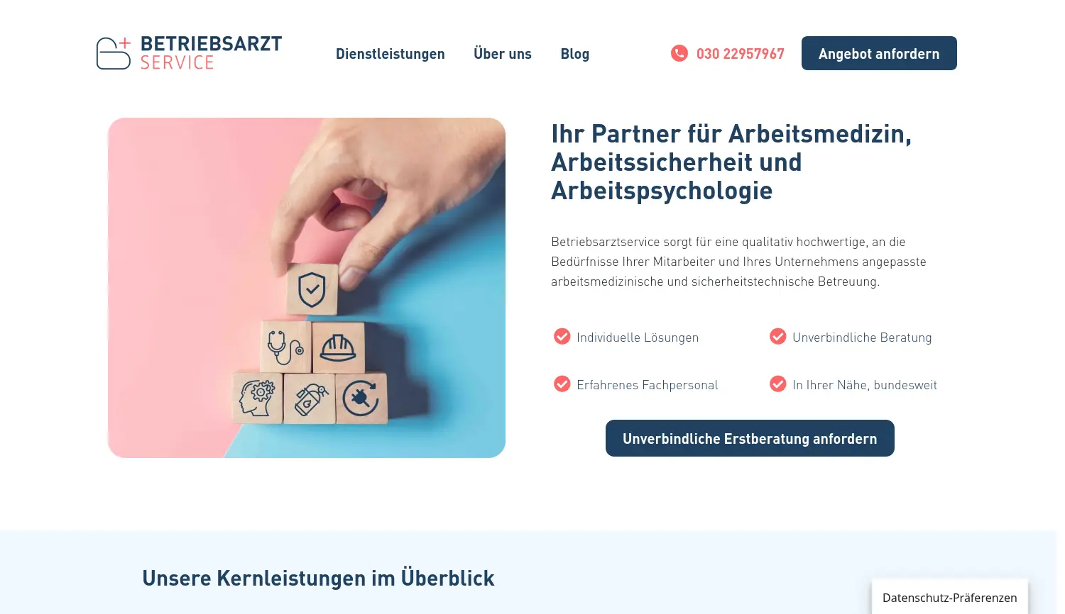 Website der Firma Betriebsarztservice Holding GmbH